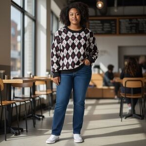 Hearts of Palm 2X Argyle Sweater - Black, White, and Red Crew‎ Neck